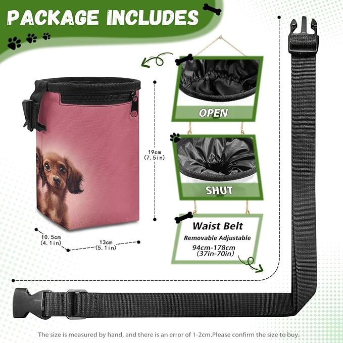 Dachshund Dog Treat Bag Animal Walking Snack Container, Puppy Dog Training Treat Bag Dog Food Dispenser Treat Snack Bags for Pet Puppy Travel or Outdoor Use