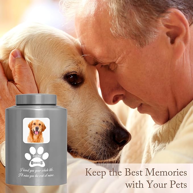 Custom Urns for Dogs and Cats Ashes Personalized Pet Urn with Name and Photo Pet Cremation Memorial Urn for Loss of Dog or Cats Engraved Pet Funeral Urns (Paw)