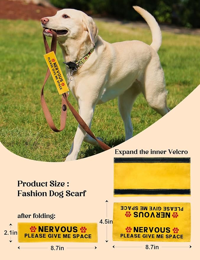 Nervous Please Give Me Space Leash Sleeve, Funny Yellow Dog Leash Wrap Alert Hanging ID Patch Tag, Do Not Pet Patch, Pet Birthday Gifts for Dog Lovers Owners
