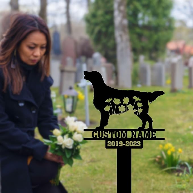 Custom Golden Retriever Grave Marker for Pet, Dog Metal Plaque, Personalized Flat-Coated Retrievers Garden Stake, Dog Memorial Plaque for Outdoors, Customized Pet Headstone Stakes