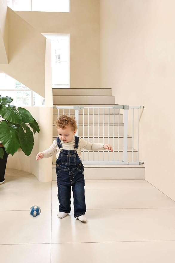 29"-57" Baby and Pet Safety Gate, 30" Tall Metal Walk-Thru Gate for Doorways & Stairs, Easy One-Hand Open, Dual Lock, Extensions & Wall Mounts Included (Black, 29"-46" W x 30.5“H)