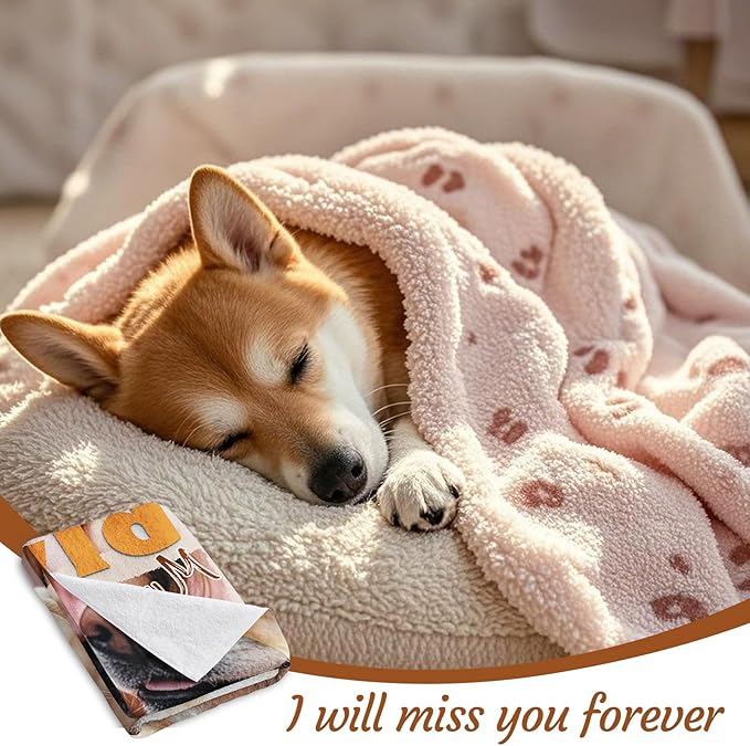 Bemaystar Pet Memorial Gifts for Dogs - Ships Next Day Custom Dog Blanket with Photo & Name Black and White Photo Processing Dog Memorial Gifts for Loss of Dog Cat Passing Away Souvenir(4 Photos)