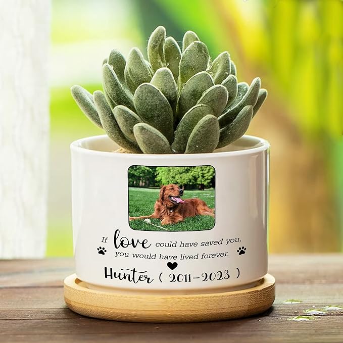 Customized Dog Memorial Picture Plant Pot Remembrance Gifts Heartfelt Sentimental Quote Loss Plaque In Loving Memory of Dog Cat Plant Pot for Your Loss Sympathy Decor Gifts Pawprints Pet