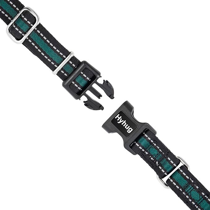 Hyhug Reflective Martingale Dog Collar Medium Green |Buckle Escape - Proof Heavy Duty Nylon Durable No Slip, Ideal for Training & Daily Walks
