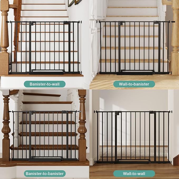29.7-46" Baby Gate for Stairs with Banister Adapter Y-Spindle Rods, 30.5" Tall, Easy-Install Pressure Mounted Baby Gate for Doorways, Auto-Close Dog Gate Indoor for Child and Pets