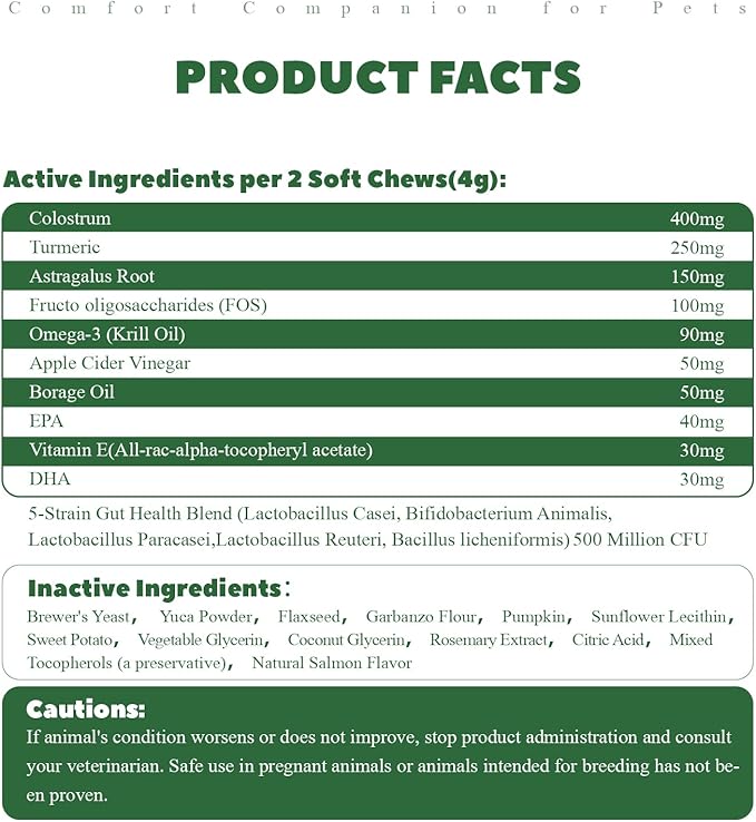 Dog Allergy Chews, Dog Allergy Relief Chews Coat Supplement for Itchy Skin Paw Licking, Probiotics for Large Dogs with Colostrum Omega-3 Turmeric Immune Supplement-200ct