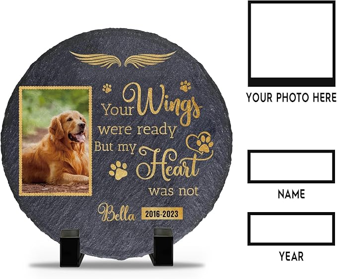 Personalized Pet Memorial Stone | Memorial Gifts for Loss of Loved One, Pet, Cat, Dog | Custom Garden Stones for Dogs or Cats Engaved with Pet's Name and Photo | Cemetery Decorations for Grave