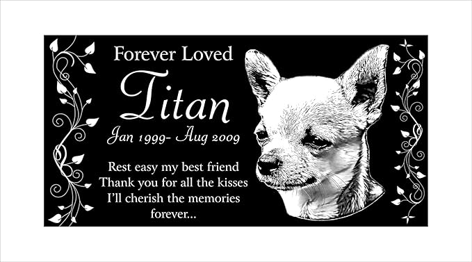 Personalized Chihuahua Dog Pet Memorial 12"x6" Engraved Black Granite Grave Marker Head Stone Plaque TIT1