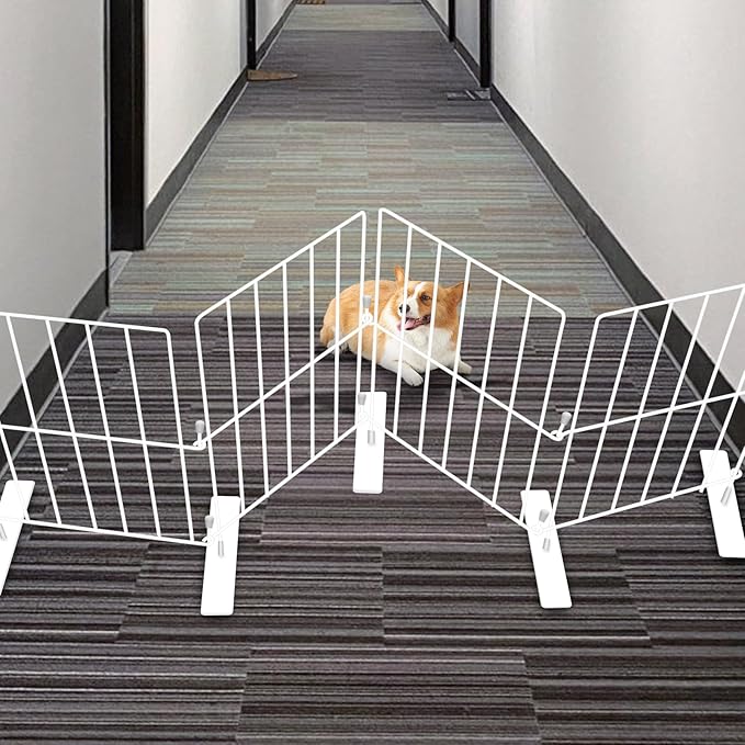 Short Puppy Gate - 17 Inch Height Dog Gate, Metal Free Standing Pet Gates, Expands Up to 48 Inches for Indoor/Outdoor, Step Over Pet Fence for Small Dogs