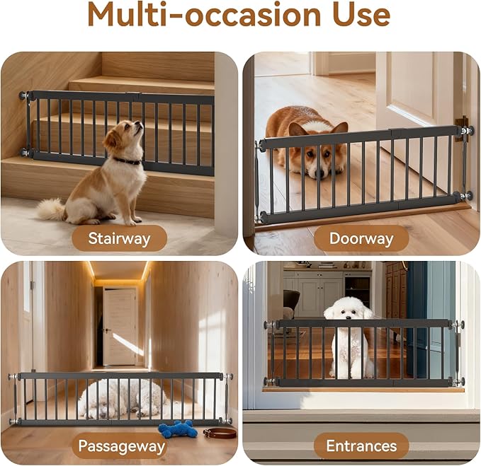 Short Dog Gate,18"-45" Adjustable Extra Wide Metal Short Dog Gate to Step Over, 24" Tall Small Pet Gate with 3 Extension Kits