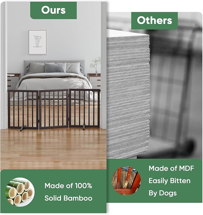 Dog Gates for Doorways, Freestanding Foldable Dog Gate Indoor, Pet Gates for Doorways Bedroom, Puppy Gate with Metal Support Feet, Room Divider 3 Panels (Brown)