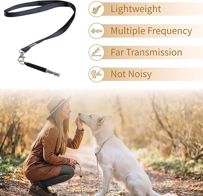Senlong 2 Pack Dog Whistle Training Set - Adjustable Silent Whistles with Black Lanyard, Professional Bark Control Tool for Effective Dog Training