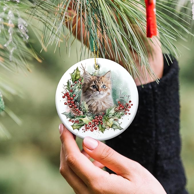 Personalized Pet Picture Frame Ornaments - Custom Ceramic Ornament for Christmas Trees Decorations, Puppy Kitten Xmas Keepsake - Gifts for Dog Cat Lover - My First Christmas Cat/Dog Gift