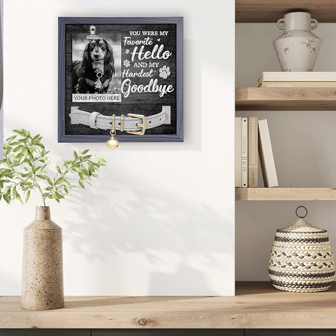 Pawfect House Pet Memorial Picture Frame With Photo Clip, Dog Memorial Gifts For Loss Of Dog, Pets Memorial Gifts For Dogs, 9x9 Inches Loss Sign With Collar Holder, Loss Of Pet Sympathy Gift Dogs
