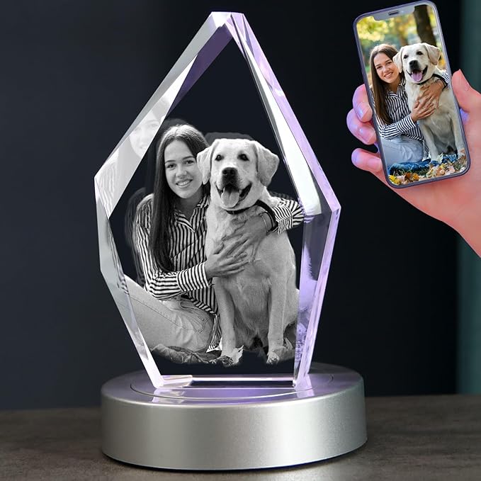 Personalized Dog Memorial Gifts,3D Crystal Photo,Pet Memorial Gift,3D Engraved Crystal Keepsake Gift, Dog Photo Frame, Personalized Animal Photo Gift,Dog Pictures