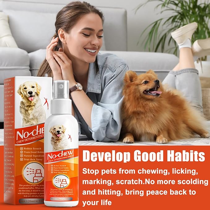No Chew Spray for Dogs, Bitter Apple Spray for Dogs to Stop Chewing, 120ML Pet Deterrent Spray, Anti Chew Protect Furniture, Prevent Licking No Marking (Orange)