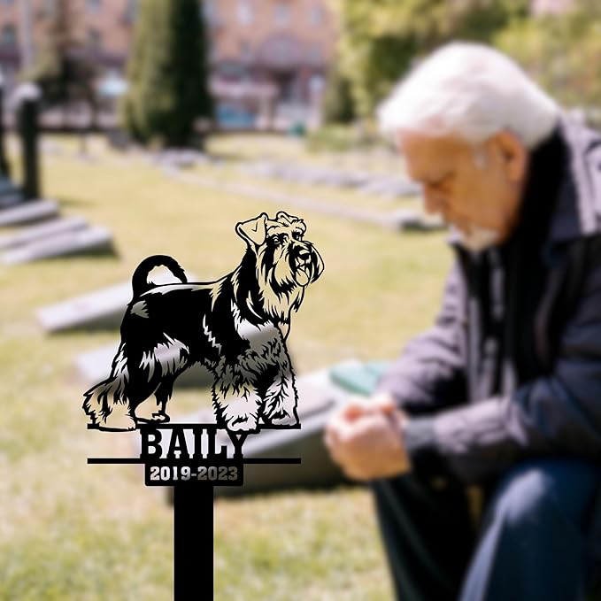 Personalized Grave Marker for Dogs, Pet Metal Plaque, Giant Schnauzers Garden Stake, Dog Memorial Plaque for Outdoors, Customized Pet Headstone Stakes