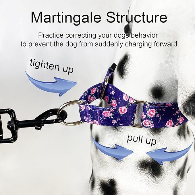 Martingale Collar for Dogs with Buckle Purple Floral Girl Female Soft Nylon Dog Collars for Extra Large Dogs (Purple Flower, XL)