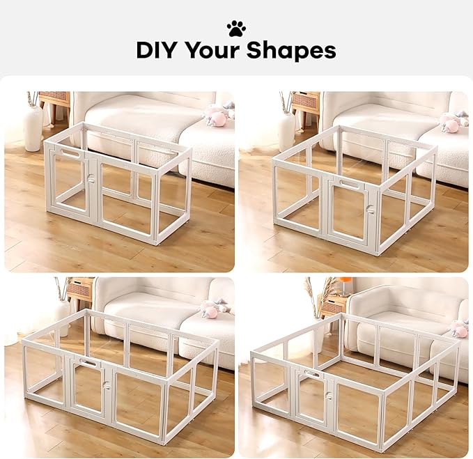 Clear Acrylic Dog Playpen Indoor, Puppy Cat Small Pet Play Pen, Pet Cat Playpen for Rabbits, Dog Fence Crate Kennel Whelping Cage (30", White, 12 Panel)