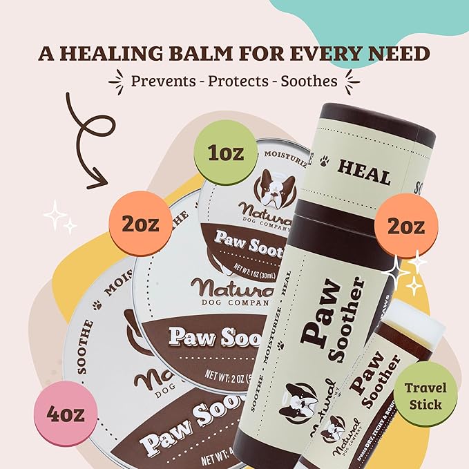 Natural Dog Company Paw Soother Balm & Wax - Dog Paw Balm & Moisturizer for Dry, Cracked Paw Pads, Helps Moisturize & Condition Winter-Worn Paws, Coconut Oil & Calendula, Daily Paw Care, 2 oz Stick
