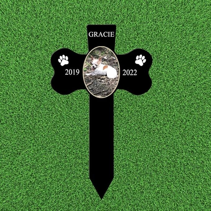 Personalized Dog Memorial Stake Custom Dog Cat Photo Cross Dog Bone Metal 12x12 inch Pet Grave Marker Dog Loss Gift Sympathy Gift for Dog Lover (Style 28)