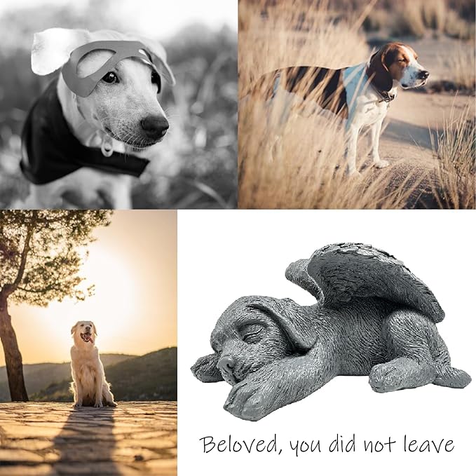 Small Dog Angel Pet Memorial Grave Marker Tribute Statue,Resin Sleeping Dog Statue with Wings for Garden,Indoor,Pet Grave Markers,and Loss of Sympathy Gift(Gray)