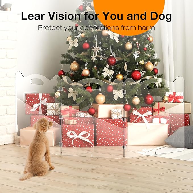 24"Tall Clear Dog Gate Acrylic,3-Panel Clear Pet Gate Foldable,Fluorescent Sticker,Avoid Collision At Night,Safety Lock For More Security,For Doorway,Stair,Protect Decoration,For Small And Medium Pet