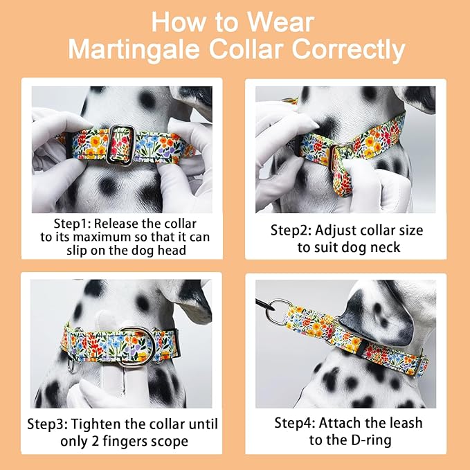 Reflective Martingale Collar for Dogs Nylon Training Collar with No Buckle Cute Floral No Pull Dog Collar for Medium Dogs(Yellow Flower,M)