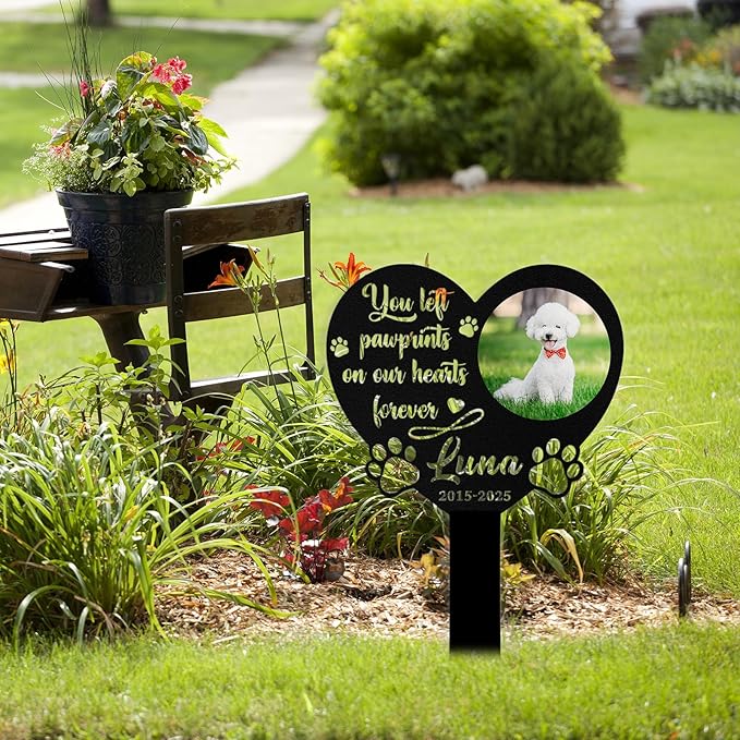 Custom Dog Grave Markers Outdoor, Personalized Pet Grave Marker Dog Memorial with Photo and Name, Outdoor Weatherproof Pet Cemetery Sign, Personalized Dog Memorial Gifts for Loss of Dog