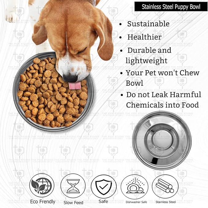 Stainless Steel Puppy Bowl,Puppy Food Bowl,Puppy Bowl for Small Dogs,11.4'',Puppy Saucer,Puppy Supplies,Puppy Feeder,Puppy Feeding Bowls for Litters (Three Piece)