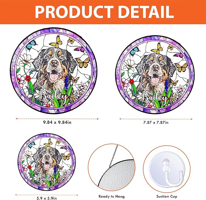 LOVELYPOD Custom Dog Stain Glass Sun Catcher, Pet Portrait Hanging Gifts, Loss of Dog Memorial, Sympathy Gift, Pet Remembrance Gifts for Dogs Mom, Pet Ornament