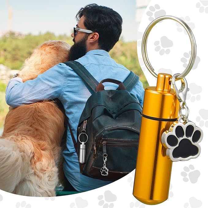 4 Pcs Pet Urns Keychain with 4 Paw Shape Urn Pendant, Keychain for Pet Ashes Keepsake Stainless Steel Small Pet Urns for Dogs Small Pet Cremation Keepsake Paw Memorial Urn