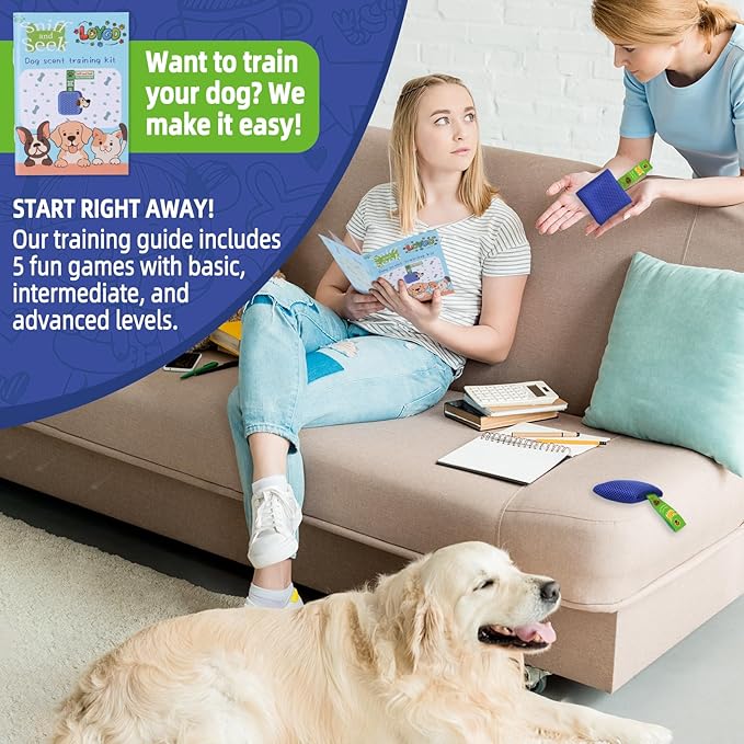 Dog Scent Training Kit – Fun Nosework Brain Games for Dogs – Encourage Calmness, Build Bond, All Ages & Breeds – 6 Scent Pouches with Fennel & Rosemary, Snap Hooks & Step-by-Step Training Guide