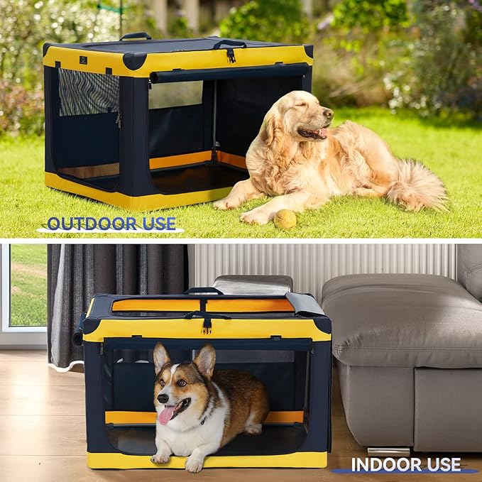 Soft-Sided Dog Crate 36 Inch Large by A4PET, Foldable Collapsible Soft Crate for Large Dogs, Breathable Mesh Panels, Washable, Patented Screw Frame, Portable Travel