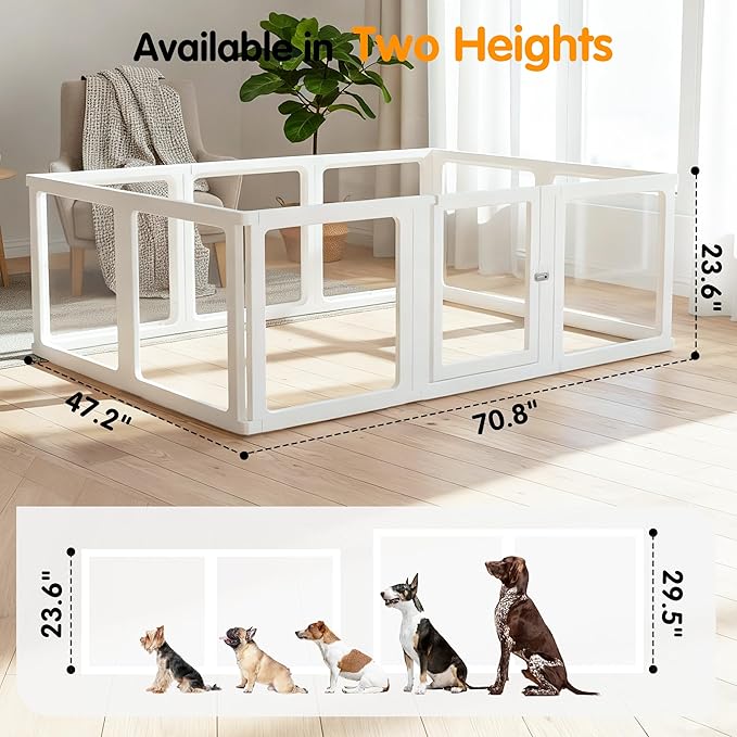 Citylife Dog Playpen with Door Clear Pet Playpen for Indoor Outdoor Easy to Install and Remove Puppy Playpen for Dogs, Cats, Bunnies, Pigs, 10 Panels