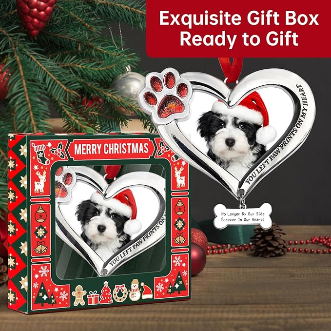 Personalized Pet Memorial Photo Ornament - Dog Cat Picture Ornament for Christmas Tree, Pet Loss Sympathy Gift