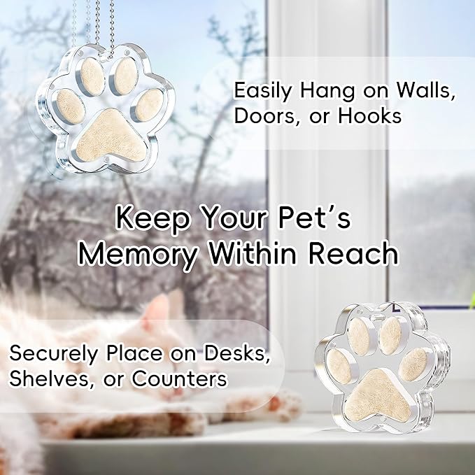Pet Fur Keepsake Paw – Clear Acrylic Pet Memorial Ornament with Magnetic Openable Memory Chamber, Pet Loss Remembrance Gift for Dog, Cat & Small Animals