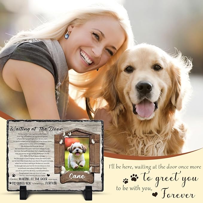 Ship Next Day, Customized Pet Memorial Stones for Dogs Cats Memorial Gifts for Loss of Dog Death Sympathy Gift with Photo Picture Name Date Personalized Pet Frame