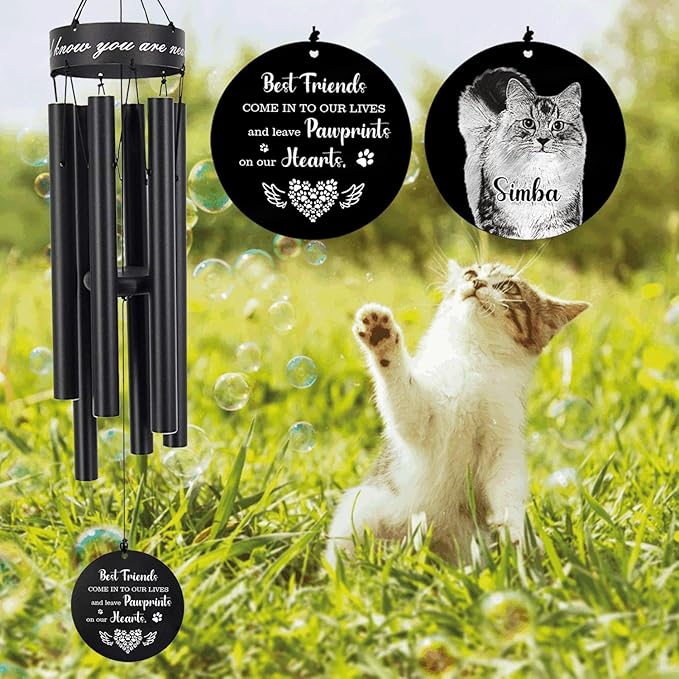 Personalized Name Photo 30" Wind Chimes, Produced in USA Pet Memorial Gifts for Loss of Dog, Custom Picture Dog Remenbrance Gift in Memory, Sympathy Family Love Pet Dogs Cat Gift for Son Daughter