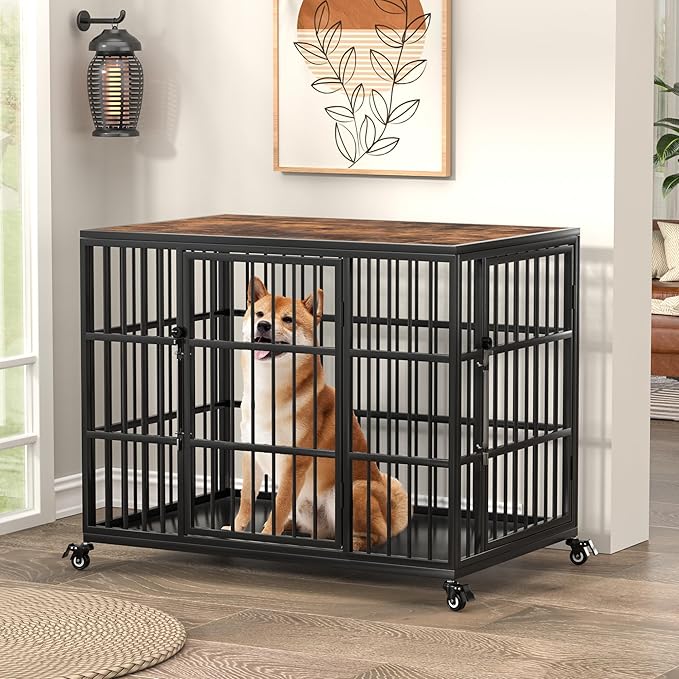 VERIFURTY 36 Inch Heavy Duty Dog Crate Furniture with Self-Locking Latch for Medium and Large Dogs, Escape-Proof Dog Kennel Furniture Indoor, Decorative Pet Cage End Table, Rustic Brown