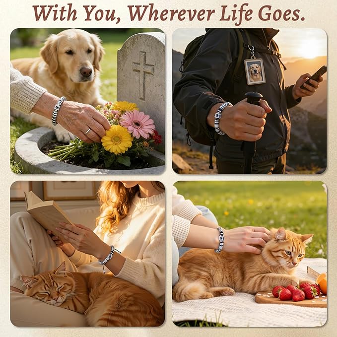 Dog Memorial Bracelet – Adjustable Pet Keepsake with Paw & Heart Charm, Sympathy & Remembrance Gift for Dog Loss, Cat & Pet Bereavement, Black