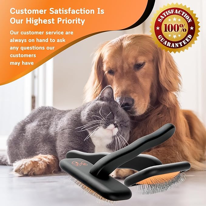 Black Medium Dog Slicker Brush for Dogs and Cats Grooming | Detangle, Fluff & Volumize | Soft Vented Cushion | Matt Rubberized Paint | Ergonomic Handle | Wire Brush | Orange Details