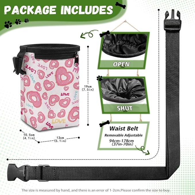 Hearts Donut Puppy Training Pouch Portable Dog Food Dispenser Dog Trainer Essentials Supplies Reward Pouch Holder for Dogs & Puppies with Multiple Ways to Wear