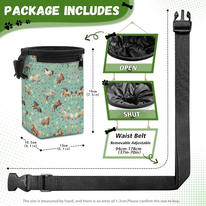 Horse Pattern Pet Treat Pouch Quick Access to Your Pup's Treat, Dog Walking Bag Treat Snack Bags Pocket Sized Pet Training Walking & Rewarding Holder Easy to Carry