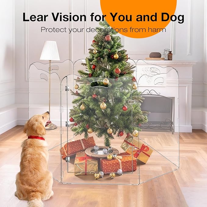 38"Tall Clear Dog Gate Acrylic With Magnetic Open Door,Convenient Entry And Exit,38"High,6-Panel Clear Pet Gate Foldable,acrylic dog gate For Doorway,Stair,Protect Decoration,For Medium And Large Pet