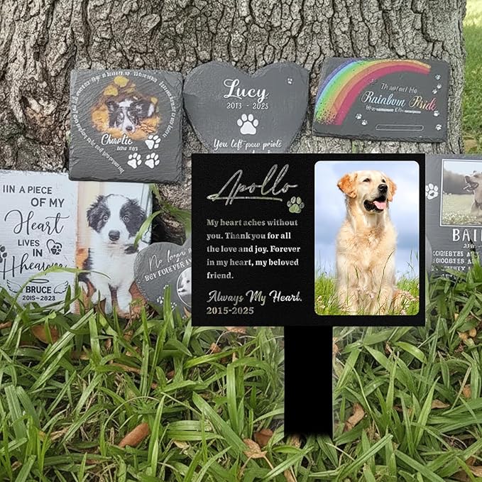 Custom Dog Grave Markers Outdoor, Personalized Pet Grave Marker Dog Memorial with Photo and Name, Outdoor Weatherproof Pet Cemetery Sign, Personalized Dog Memorial Gifts for Loss of Dog
