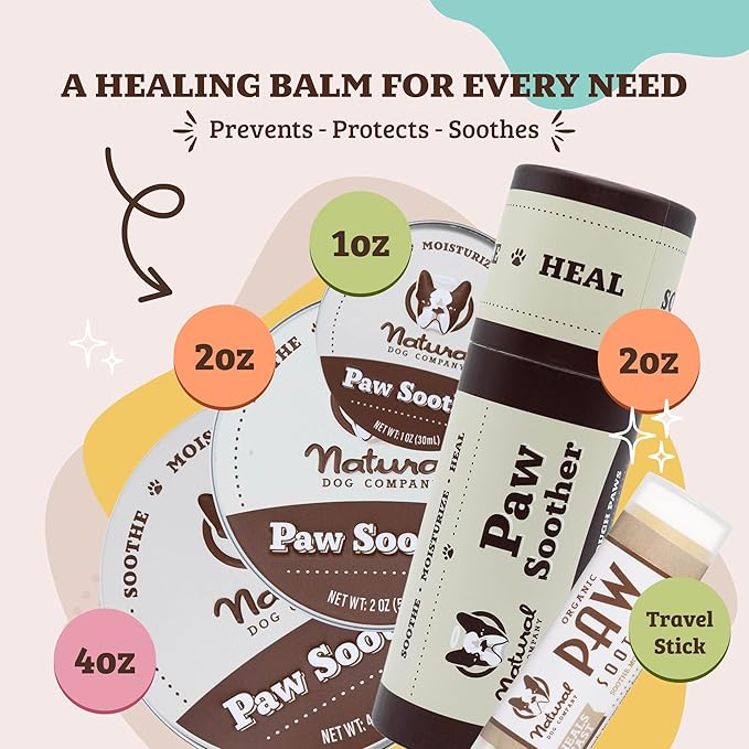 Natural Dog Company Paw Soother Balm & Wax - Dog Paw Balm & Moisturizer for Dry, Cracked Paw Pads, Helps Moisturize & Condition Winter-Worn Paws, Coconut Oil & Calendula, Daily Paws Care, 2 oz Tin