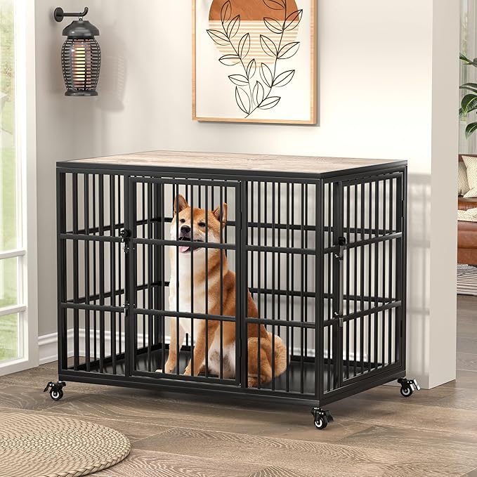 VERIFURTY 36 Inch Heavy Duty Dog Crate Furniture with Self-Locking Latch for Medium and Large Dogs, Escape-Proof Dog Kennel Furniture Indoor, Decorative Pet Cage End Table, Grey