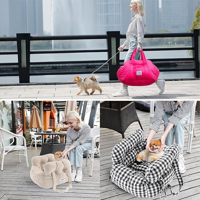 Dog Car Seat for Small Dogs, Portable Puppy Car Seat of Easy Installation, Fashionable Pet Carrier Bag with Large Pockets, Machine Washable Dog Booster Seat (Red)