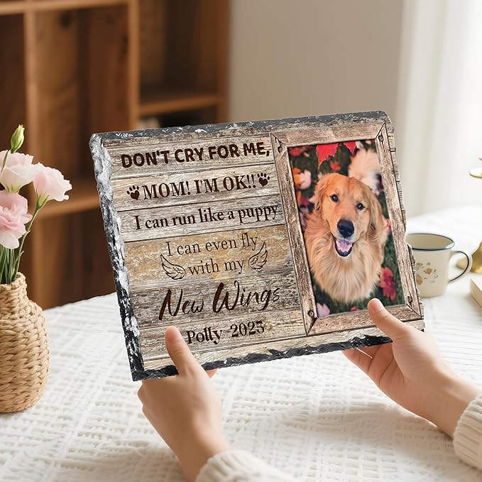 Custom Dog Memorial Gifts for Loss of Dog, Personalized Pet Memorial Stone with Photo Name, Pet Headstones for Dogs, Bereavement Sympathy Gifts for Dog Cat Lover